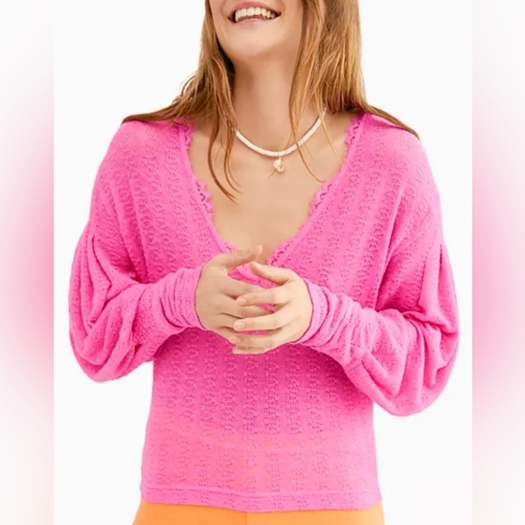 Free People Dream Girl Pink V-Neck Sweater - Picture 4 of 5